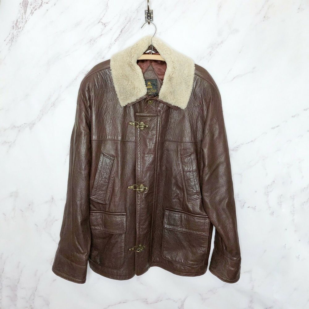 Jeno de Paris Brown Pebbled Leather Shearling Coat